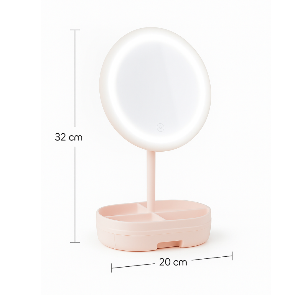 Miroir LED avec accessoire de maquillage rose thumbnail 2