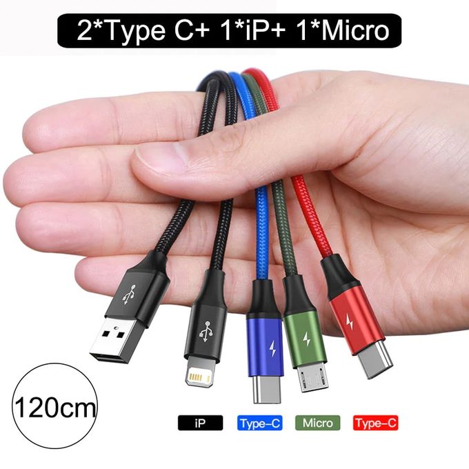 Câble USB 4 en 1 Charger Fast Quatre Appareils Même Temps iPh + Micro + 2 Type-C