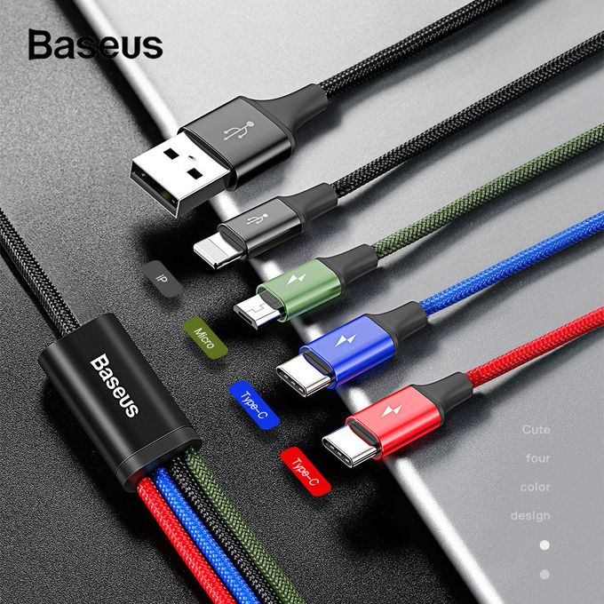 Câble USB 4 en 1 Charger Fast Quatre Appareils Même Temps iPh + Micro + 2 Type-C