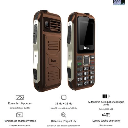 Téléphone Robuste 2in1+Power Bank 3000mAh-1.8"- Wereless Radio VGA -Lampe-Brown thumbnail 1