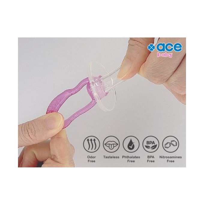Sucette ACE BABY One Piece 100% silicone (0-18+ mois) Tétine cerise, collerette ronde, transparente, Hisap Bayi thumbnail 3