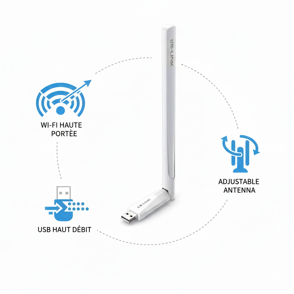 Adaptateur USB WiFi  AC650 – Double Bande 2,4 GHz / 5 GHz avec Antenne Haute Portée thumbnail 4
