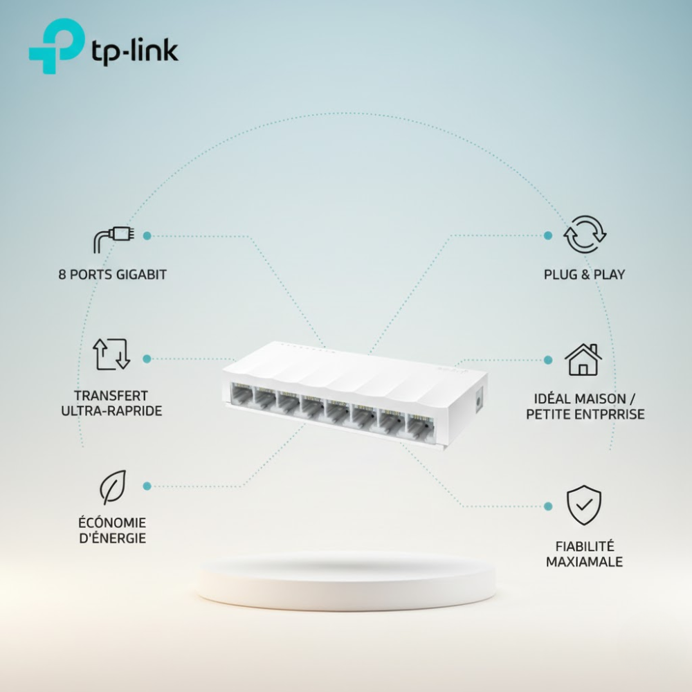 Switch Ethernet- LS1008 - 8 Ports RJ45 - Plug and Play - Boîtier Plastique thumbnail 2