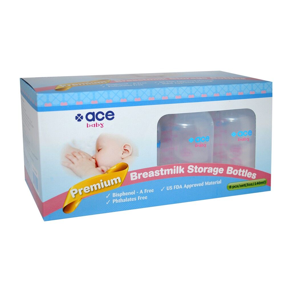 Biberons de conservation de lait ACE BABY à col standard, lot de 8 (140 ml), sans BPA