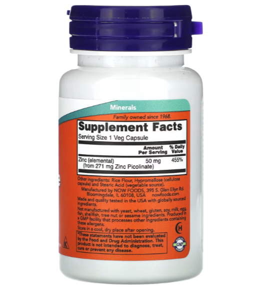 Zinc Picolinate, 50 mg - Favorise le Fonctionnement des Enzymes -  30 CapsVég