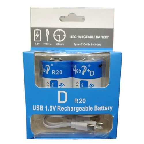 Goop 2 Batterie rechargeable 1.5V de grande capacité Type D R20 12000 mWh USB C thumbnail 3