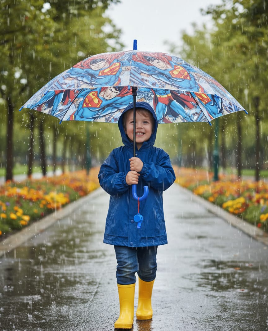 Parapluie Enfants Superman Avec Sifflet Protection Fun Pour Petits Super Heros