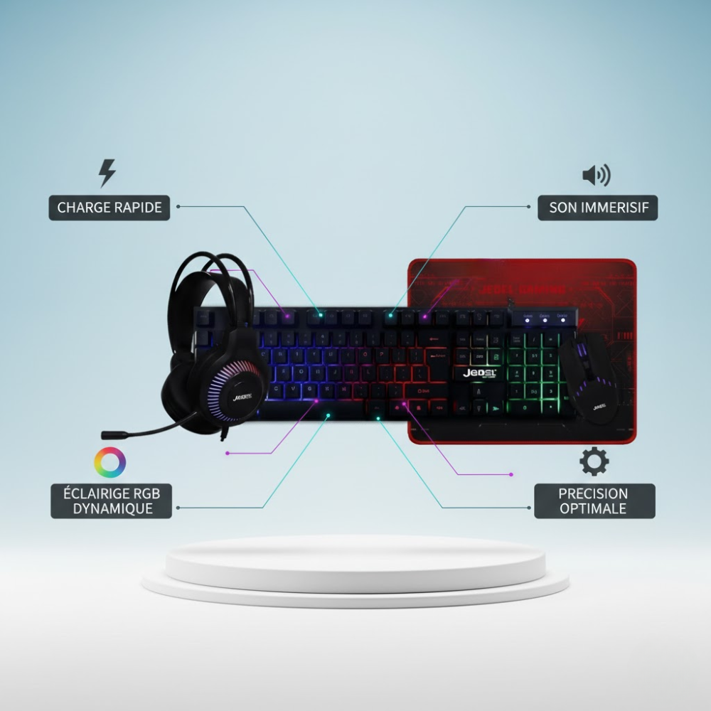 Ensemble Gaming 4-en-1 : clavier, souris, casque et tapis de souris thumbnail 3