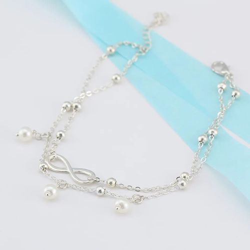 Bracelet de cheville double chaine Infini avec perles Ajustable. thumbnail 2