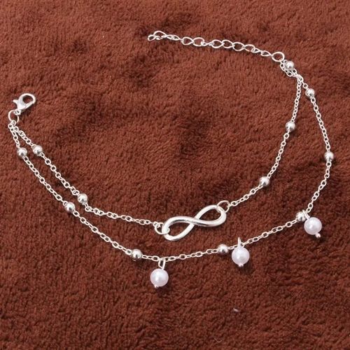 Bracelet de cheville double chaine Infini avec perles Ajustable. thumbnail 5
