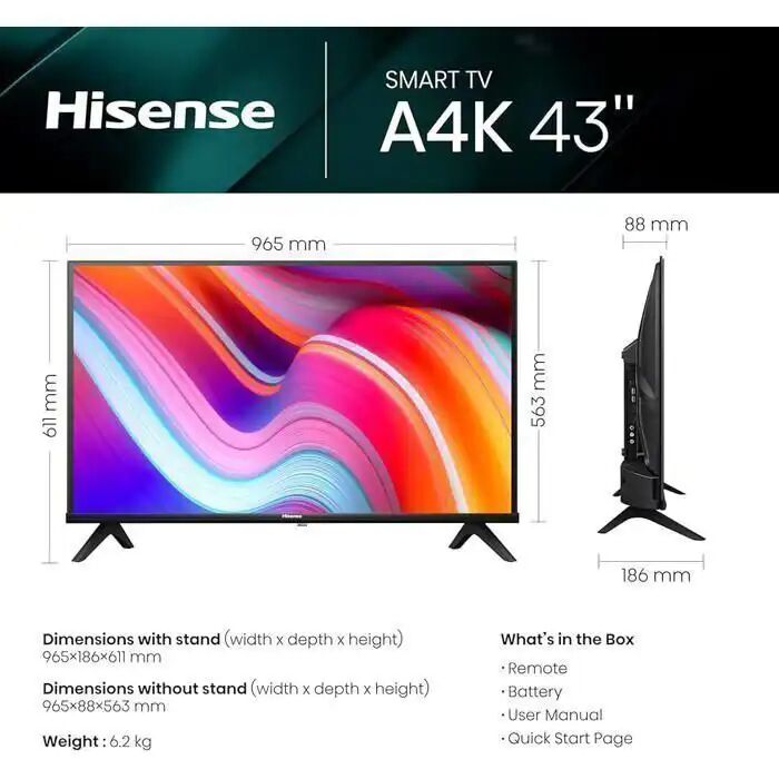 Smart TV 43" - 43A4K - Full HD - Wi-Fi intégré
