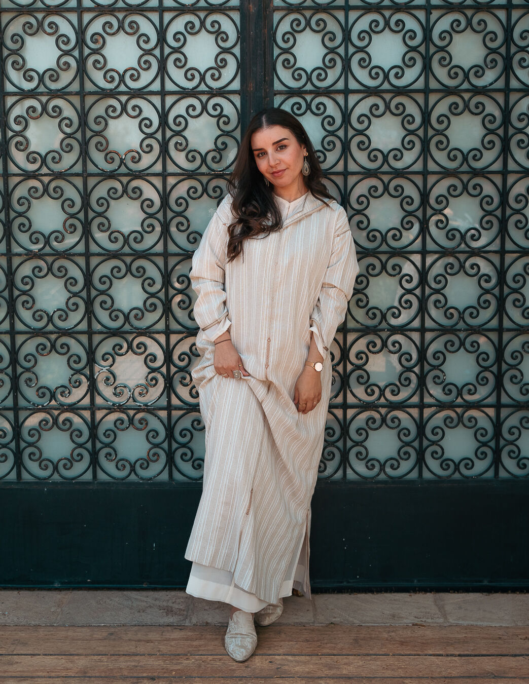 Jellaba deux pièces en lin rayé