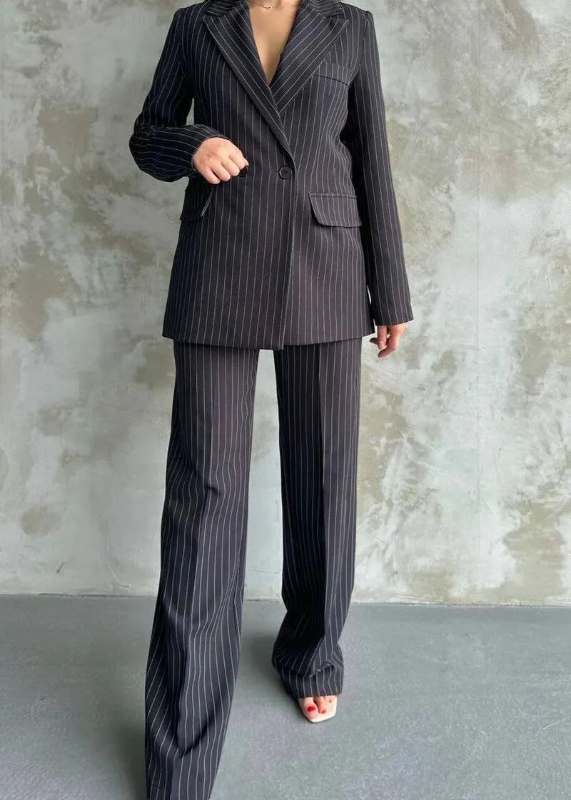 Ensemble Tailleur Importé de la Turquie /Veste croisée - Noir Rayé