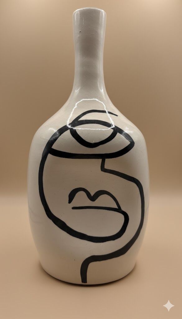 Vase Artisanal Abstrait en Céramique – Design Visage Moderne
