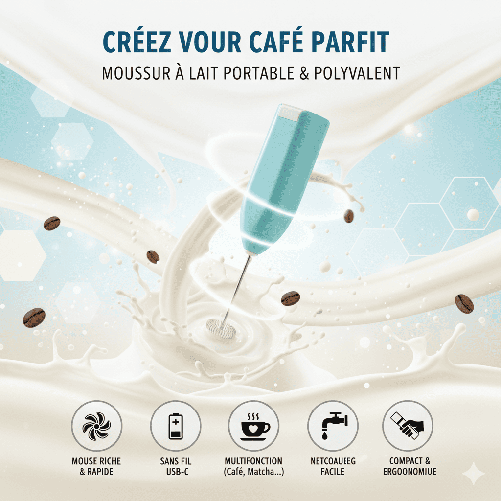 Mousseur à Lait Électrique Portable – Sans Fil & Polyvalent