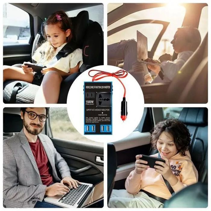 Onduleur de Voiture 1500W – Convertisseur 12V / 24V vers 220V – USB & Prise Secteur thumbnail 3