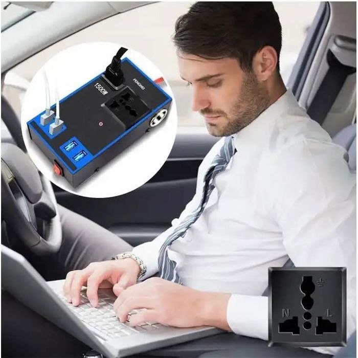 Onduleur de Voiture 1500W – Convertisseur 12V / 24V vers 220V – USB & Prise Secteur thumbnail 4