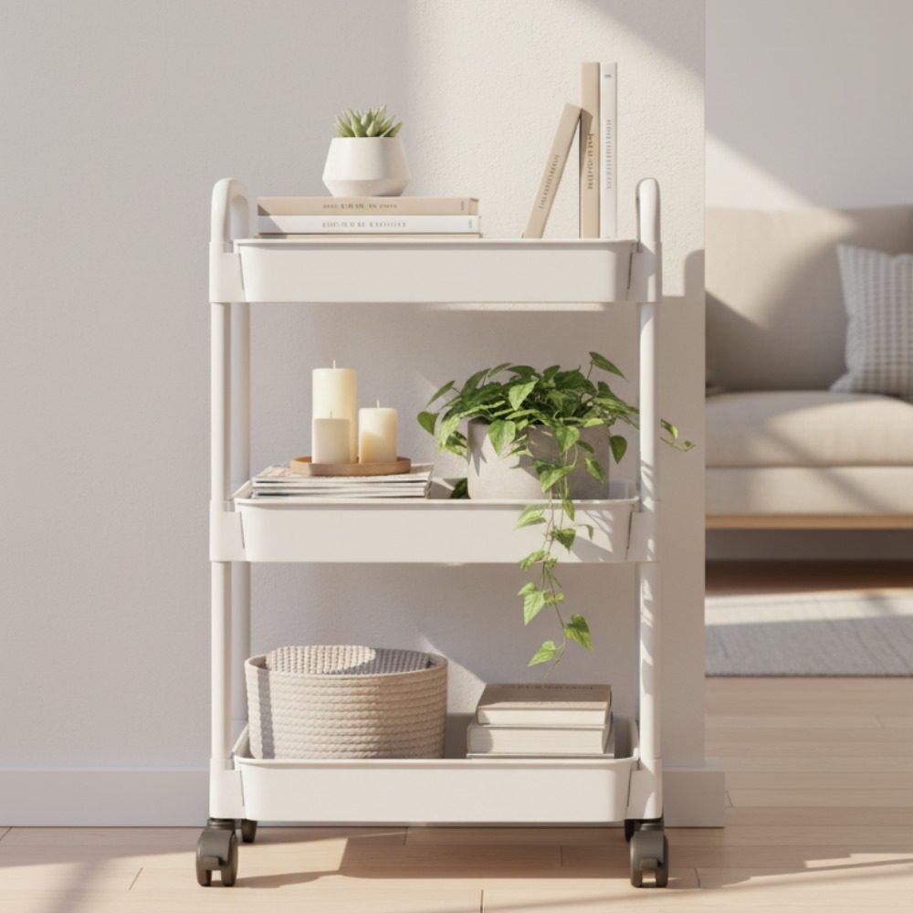 Trolley de Rangement Multi-Usages Blanc – Étagère Mobile à Roulettes (Rack Trolley)