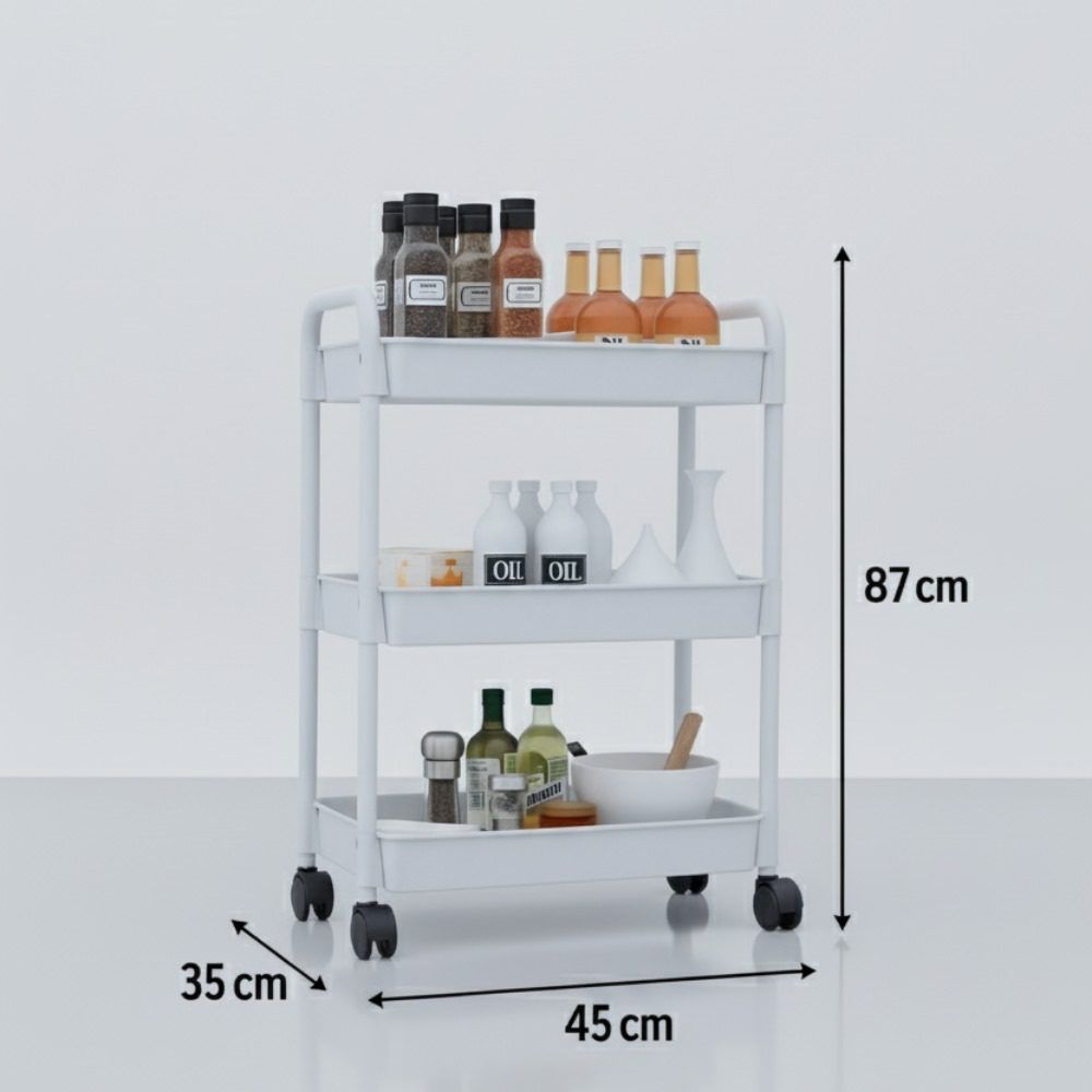 Trolley de Rangement Multi-Usages Blanc – Étagère Mobile à Roulettes (Rack Trolley) thumbnail 4