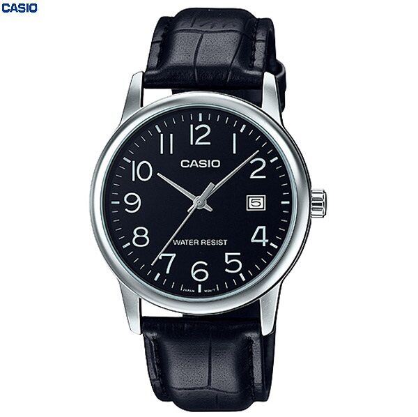 Montre Bracelet En Cuir Cadran Noir 3 Aiguilless Étanche thumbnail 1