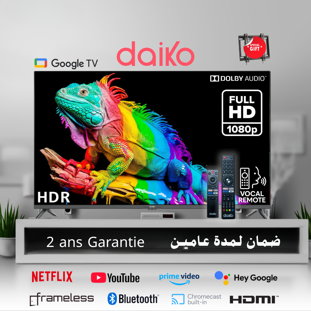 43 FHD Smart Google TV HDR10, sans bordure Dolby Audio, Chromecast, Bluetooth + Support Gratuit
