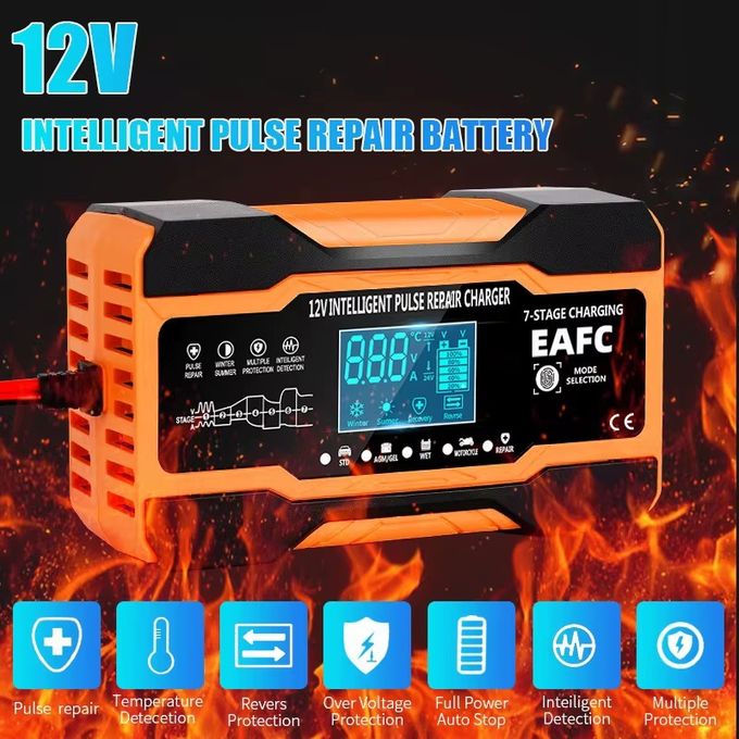 Chargeur de Batterie 12V 12A Automatique – Réparation par Impulsions pour Voiture et Moto