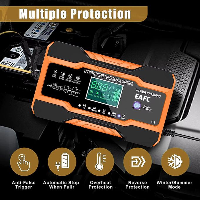 Chargeur de Batterie 12V 12A Automatique – Réparation par Impulsions pour Voiture et Moto thumbnail 3