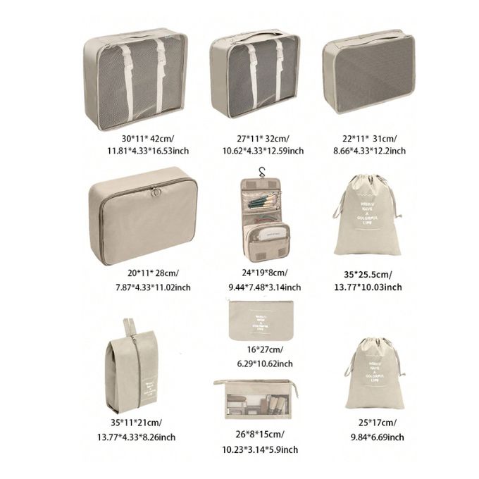 Set de 10 Pcs Organisateur Valise Voyage, Sac Rangement pour Bagages, Trousse De Toilette