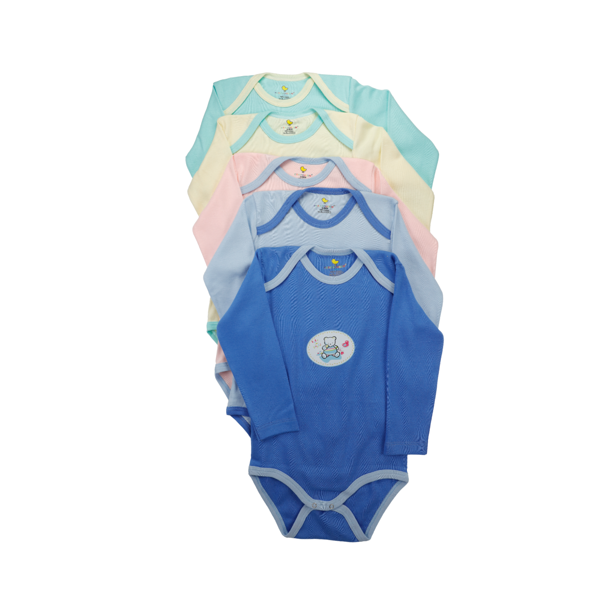 Lot de 5 Bodies Bébé Manches Longues à Motifs/Textures Assortis Petit Poussin