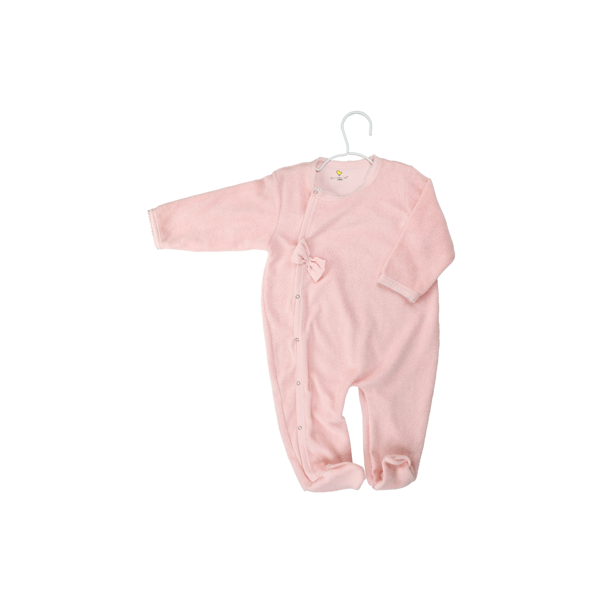 Grenouillère Bébé Croisée Velours Rose à Nœud