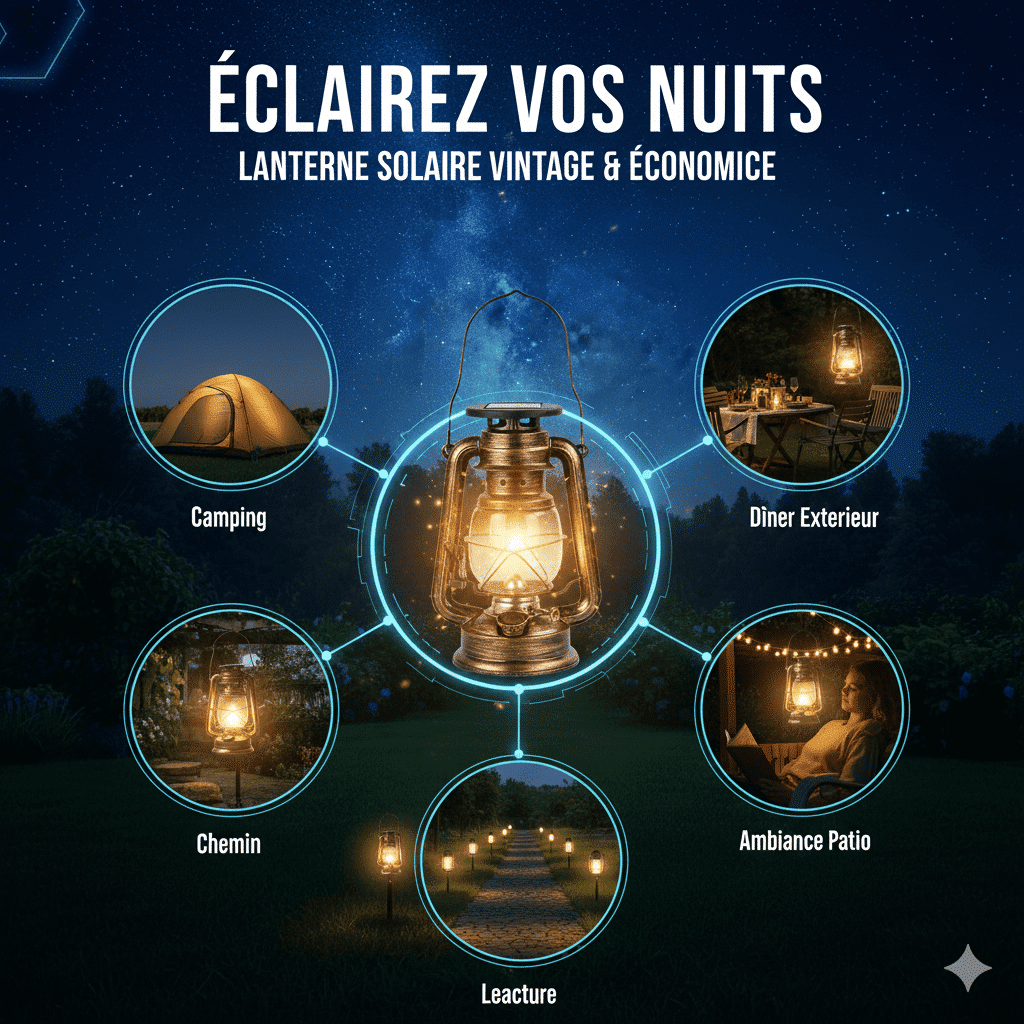 Lanterne Solaire Vintage LED – Éclairage Écologique & Ambiance Chaleureuse thumbnail 3