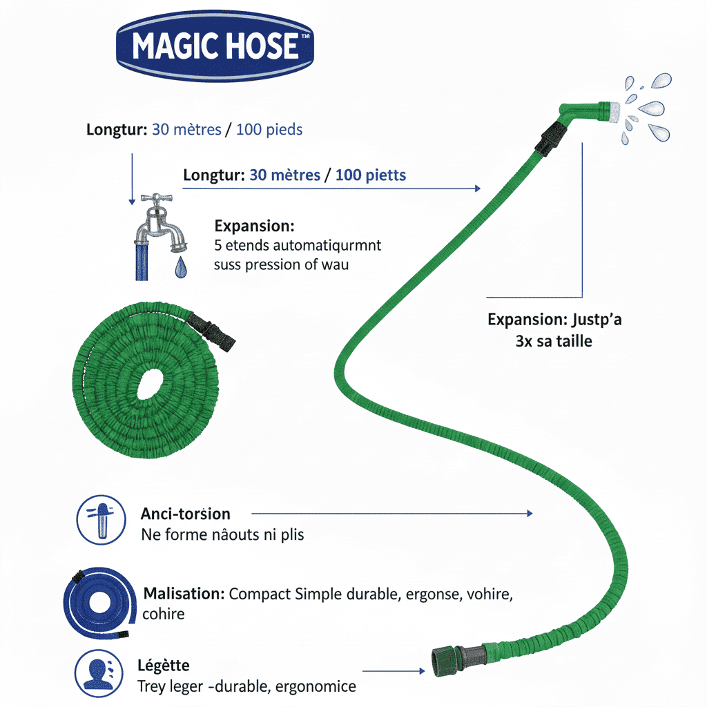 Tuyau d’Arrosage Extensible MAGIC HOSE 15m / 50ft – Expansion Automatique 3X