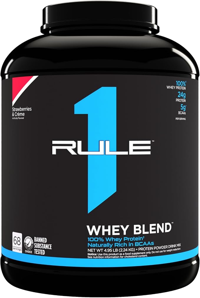 Rule1 R1 Whey Blend 68 Servings, Strawberries & Creme,, Strawberries and Creme 2.5 kilograms