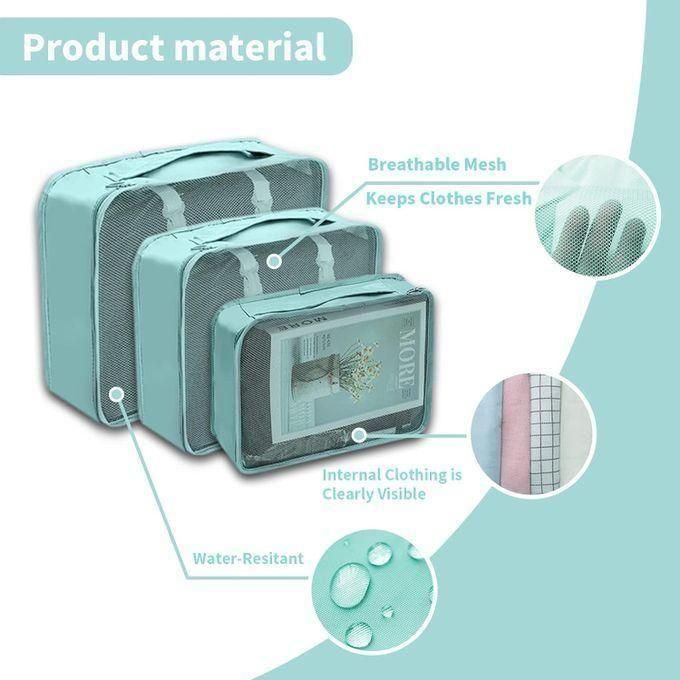 Pack 7pcs Sac De Rangement Pour Voyage De Valise Vert, Organisateur De Vêtements