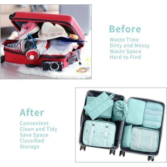 Pack 7pcs Sac De Rangement Pour Voyage De Valise Vert, Organisateur De Vêtements thumbnail 3