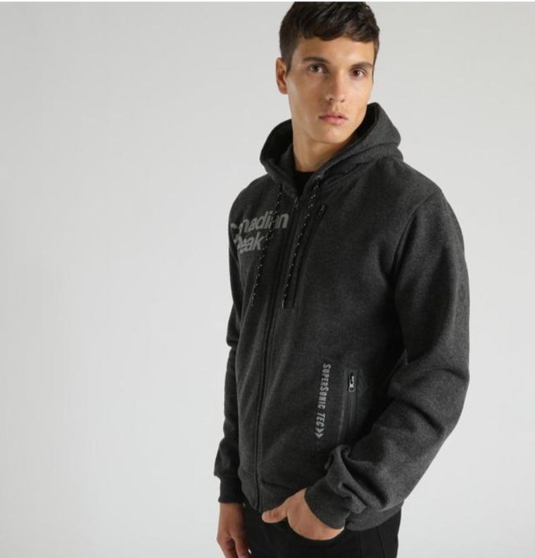 La Canadienne Sweat Zippé Capuche Followpeak Noir Chiné