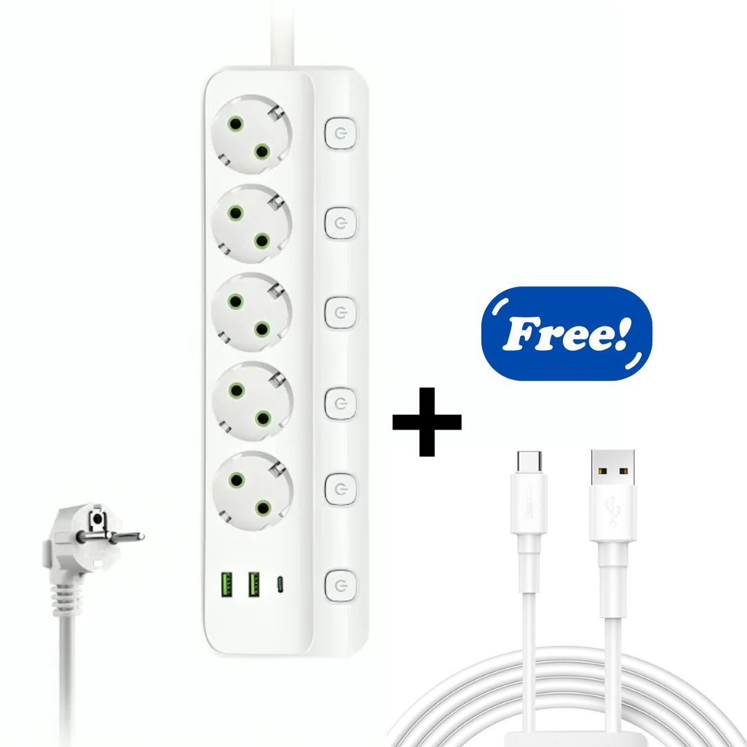 Multiprise - 5 Prises Secteur -3 Ports USB -1 Port Type-C