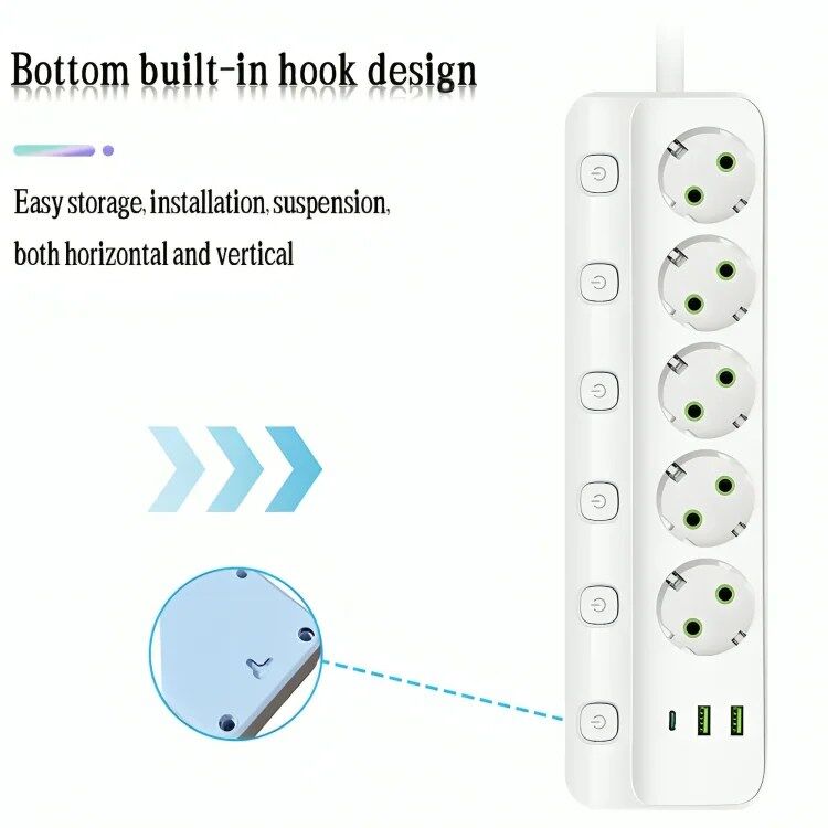 Multiprise - 5 Prises Secteur -3 Ports USB -1 Port Type-C