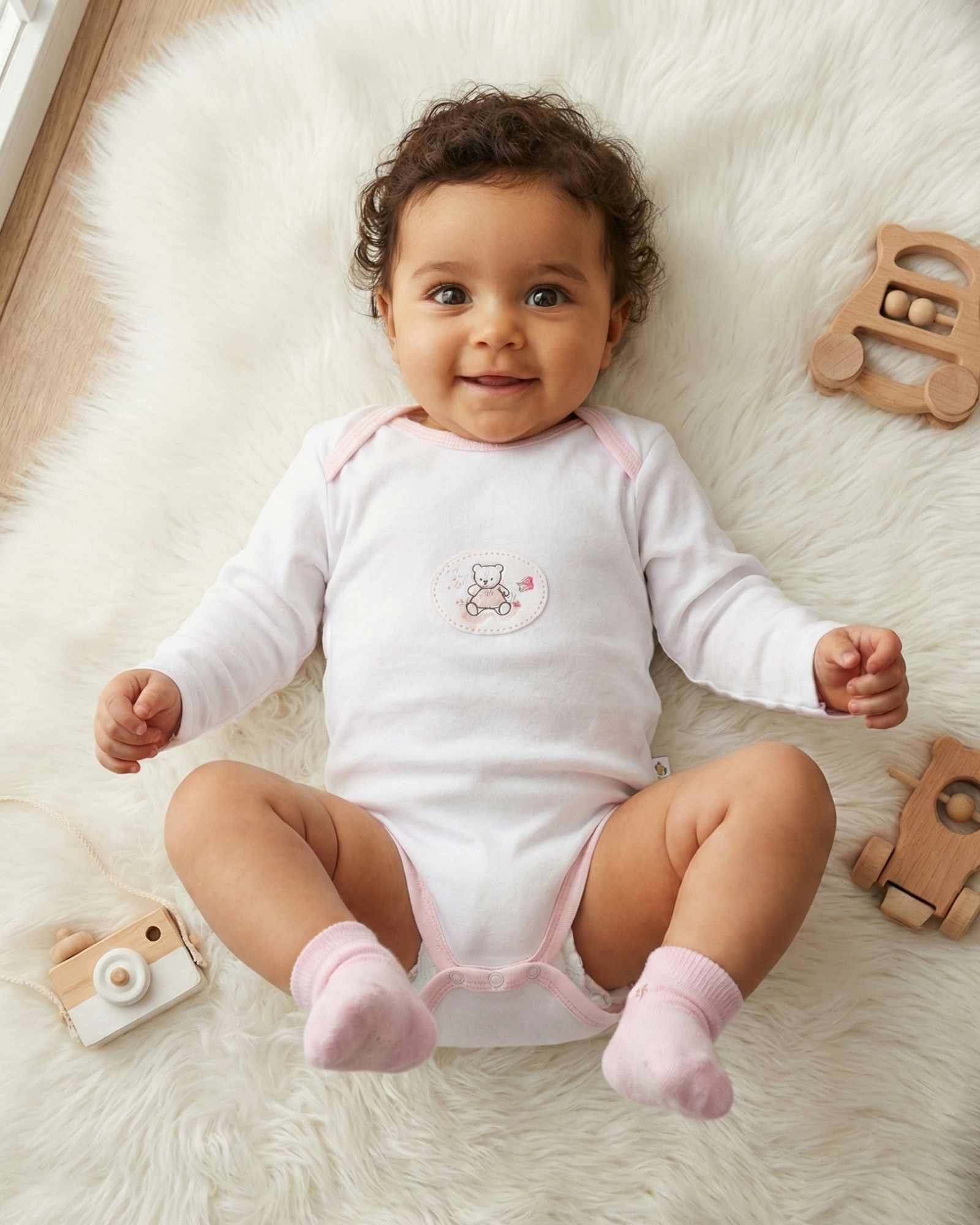 ملابس داخلية للأطفال (بودي) بأكمام طويلة ومزينة بطبعة دبدوب thumbnail 3