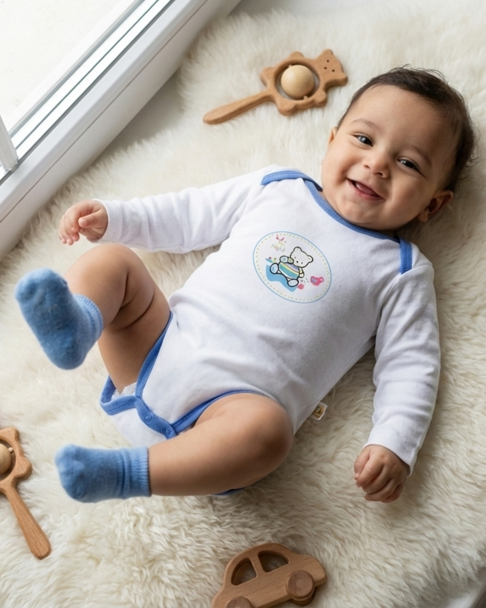 ملابس داخلية للأطفال (بودي) بأكمام طويلة ومزينة بطبعة دبدوب thumbnail 5