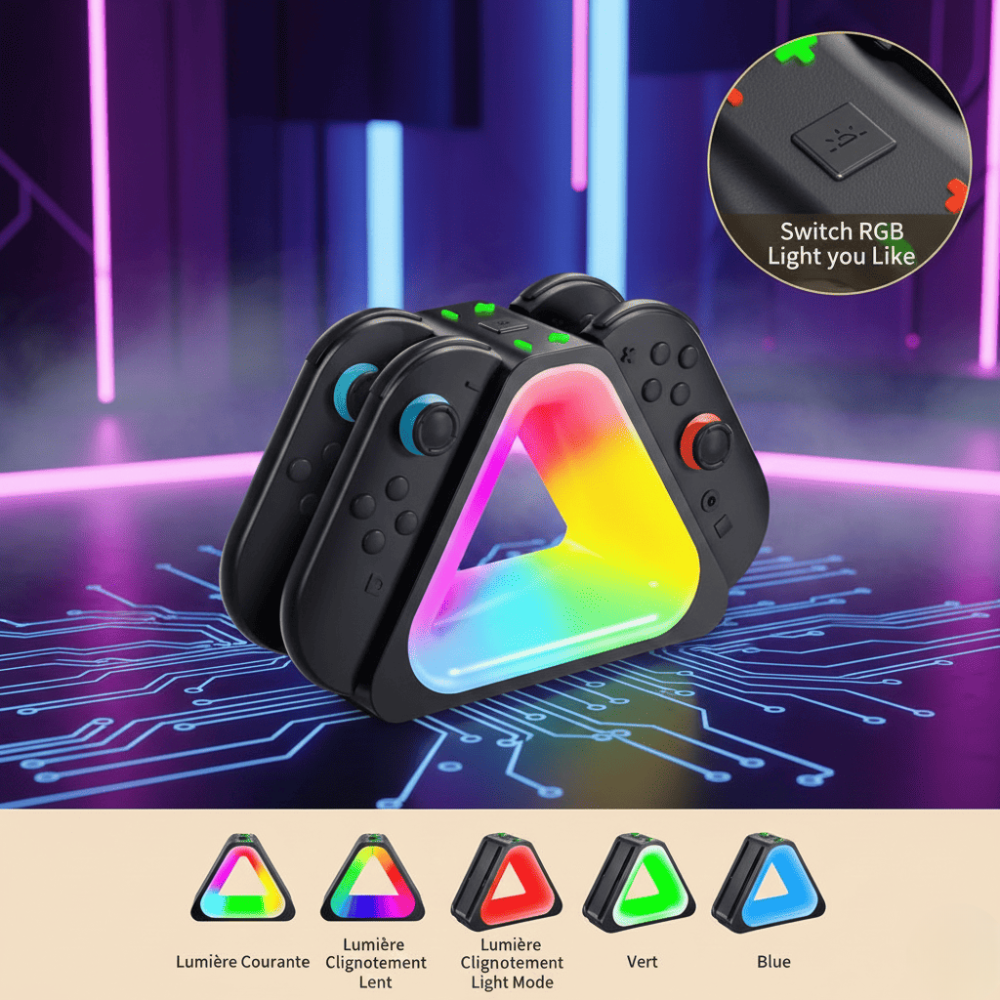Station de Charge RGB pour Nintendo Switch 2 – Chargeur 4 Joy-Con USB-C thumbnail 1