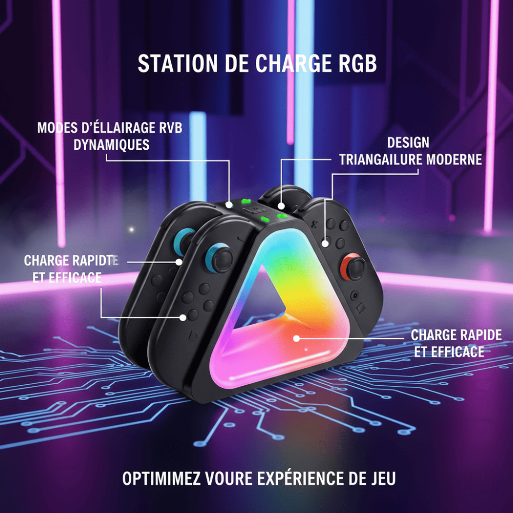 Station de Charge RGB pour Nintendo Switch 2 – Chargeur 4 Joy-Con USB-C thumbnail 2