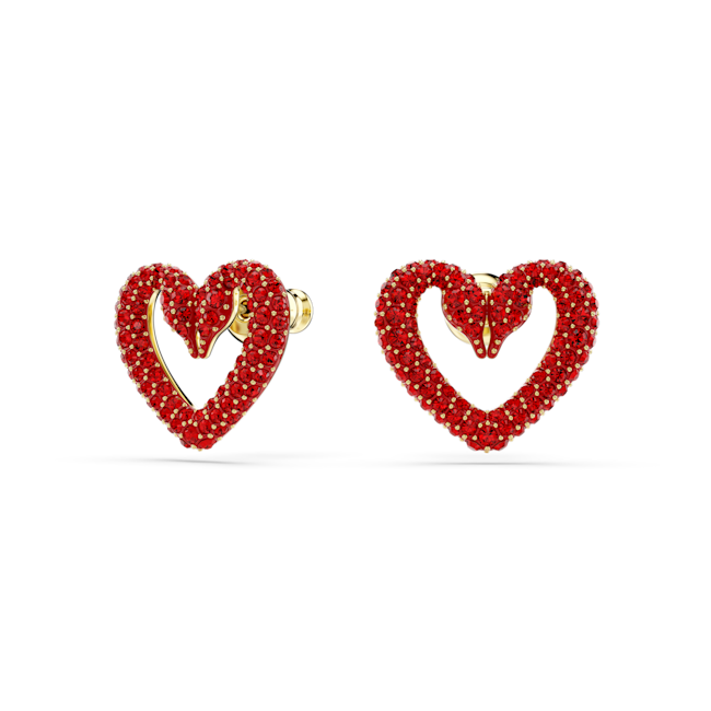 Sublima stud earrings, Heart, Small, Red, Gold-tone plated