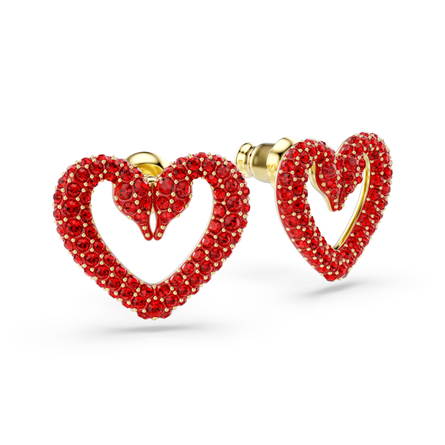 Sublima stud earrings, Heart, Small, Red, Gold-tone plated