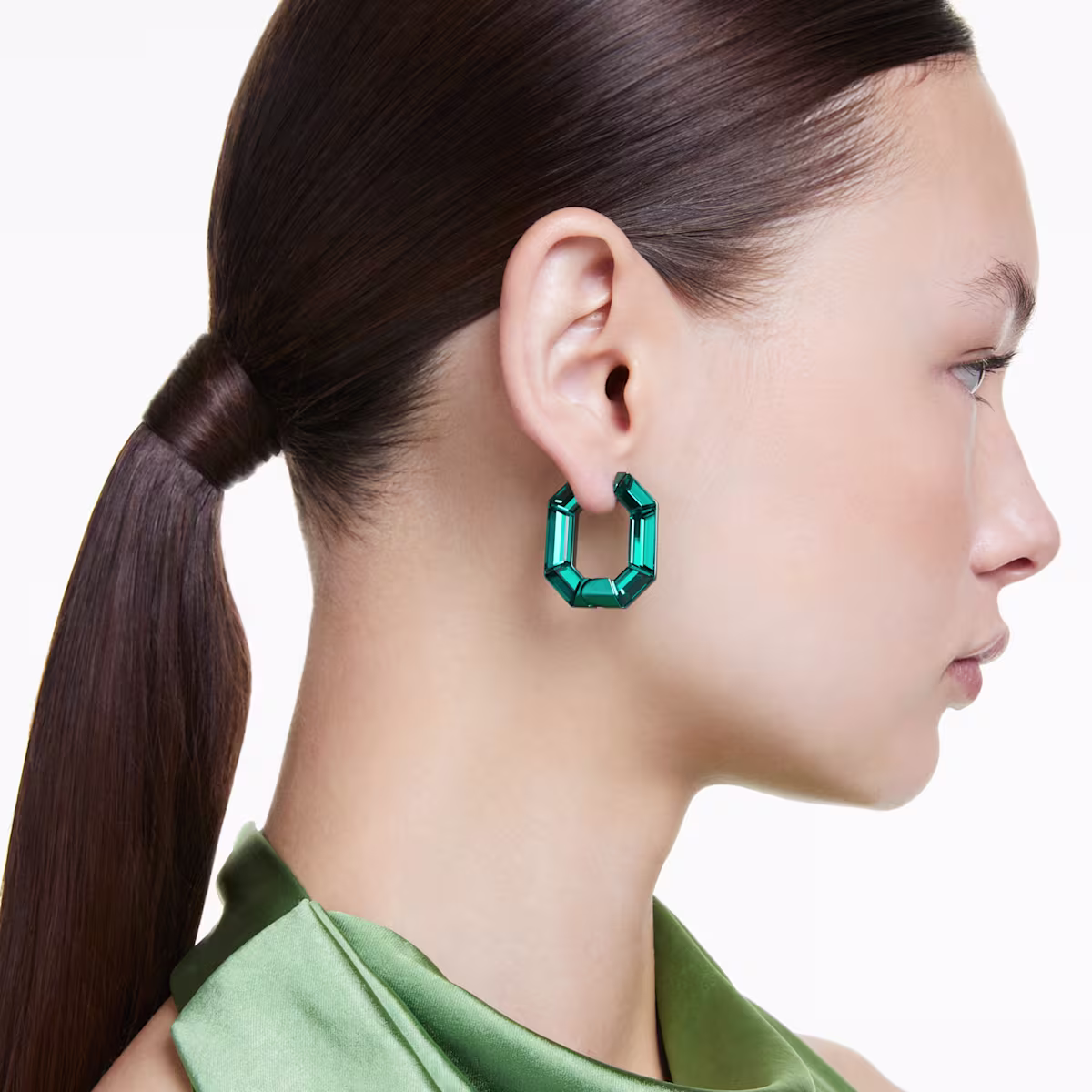 Anneaux d'oreilles Lucent Forme octogonale, Petites, Vertes