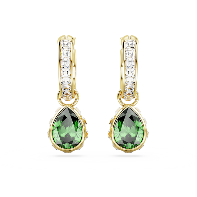 Pendants d'oreilles Chroma Taille poire, Vertes, Placage de ton or