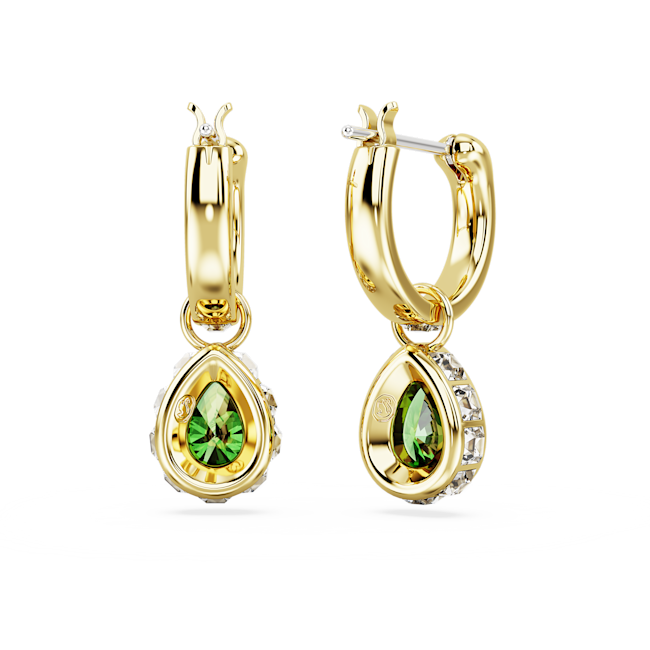 Pendants d'oreilles Chroma Taille poire, Vertes, Placage de ton or thumbnail 3