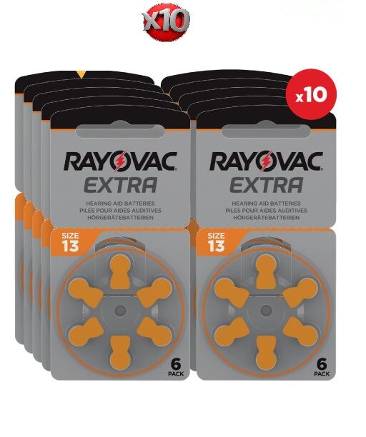  60 Piles Extra Advanced Taille 13 zinc-air pour aides auditives code couleur Orange