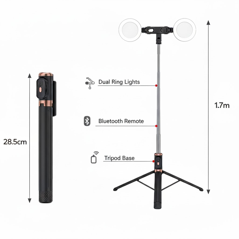 Selfie stick multifonction avec trépied et support téléphone thumbnail 2