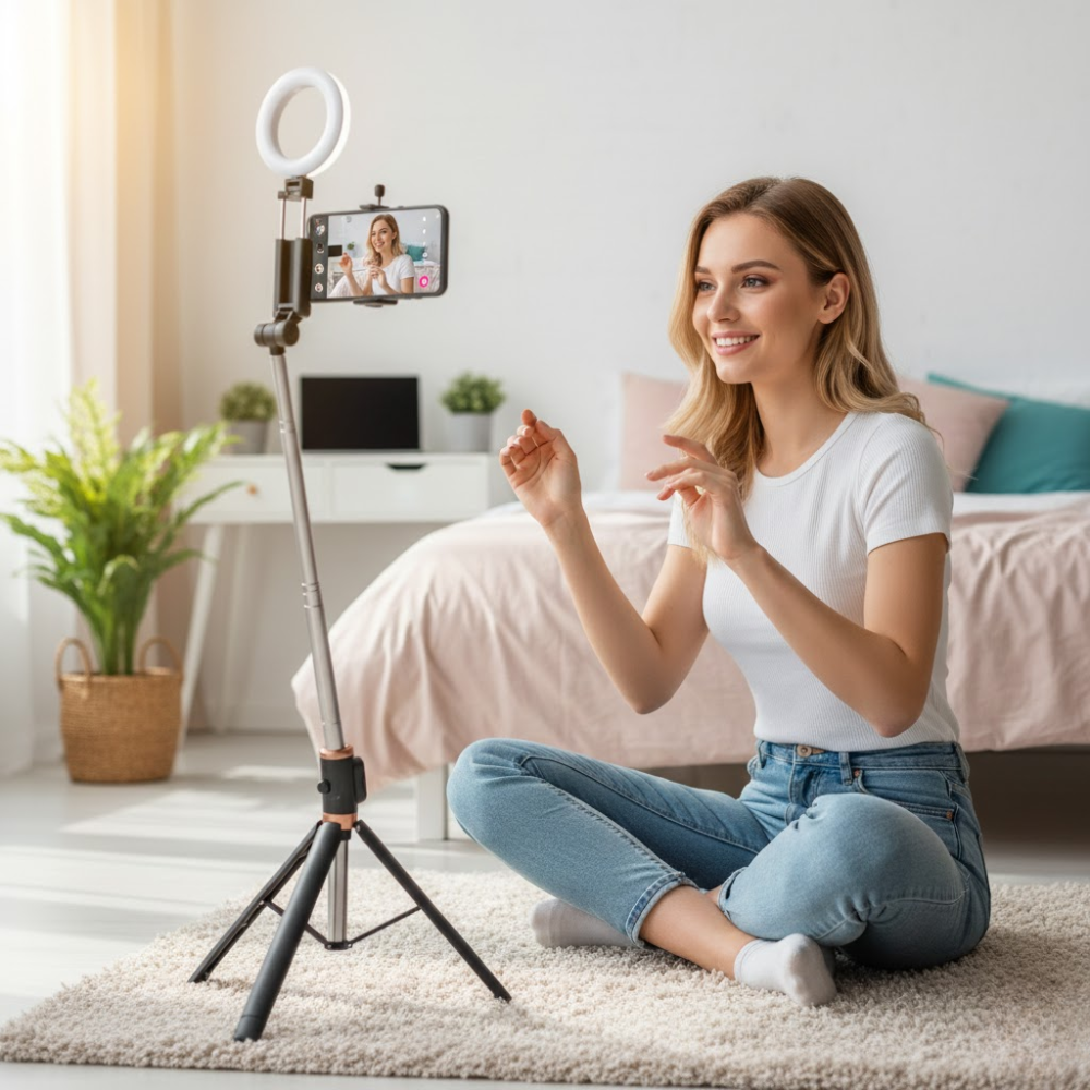 Selfie stick multifonction avec trépied et support téléphone thumbnail 4
